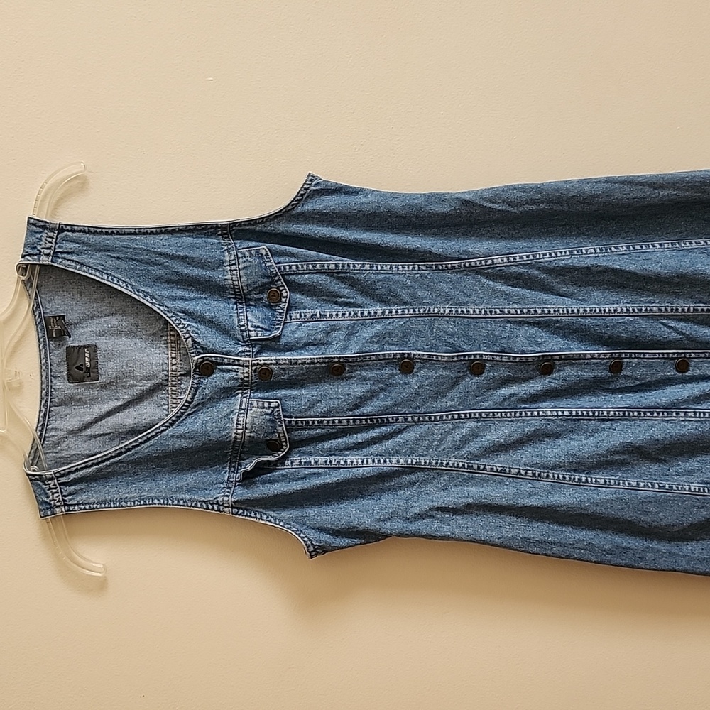 Liz Wear Vintage Denim Snap Down Sleeveless Button-Down Dress Cotton Womens Med - Picture 2 of 7